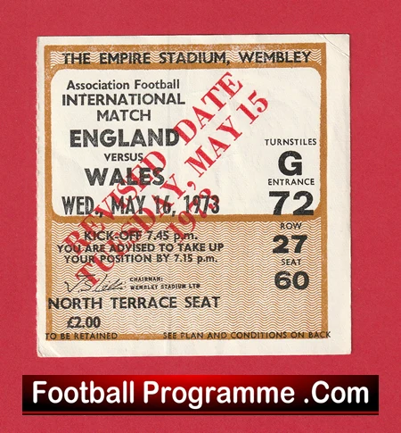 England v Wales 1973 - Football Ticket - Image 2