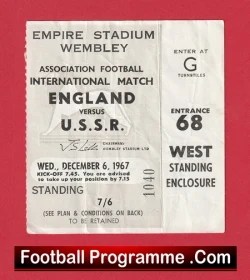  England v Ireland 1967 - Football Ticket Football Programme .COM Football Programmes Memorabilia