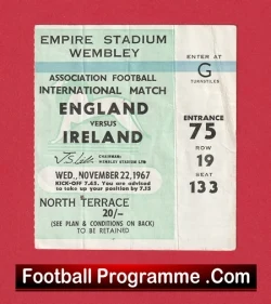  England v Russia 1967 - Football Ticket USSR Football Programme .COM Football Programmes Memorabilia