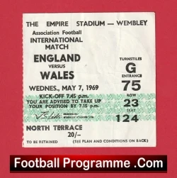  England v France 1969 - Football Ticket Football Programme .COM Football Programmes Memorabilia