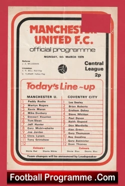  Manchester United v Coventry City 1979 - Reserves Stewart Houston Football Programme .COM Football Programmes Memorabilia