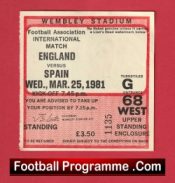 England v Spain 1981 – Football Match Ticket