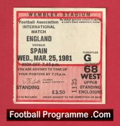 England v Spain 1981 – Football Match Ticket