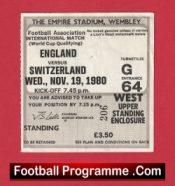 England v Switzerland 1980 – Football Match Ticket