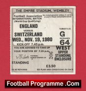 England v Switzerland 1980 – Football Match Ticket