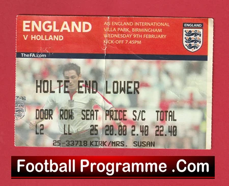 England v Holland 2005 - Football Match Ticket Aston Villa - Image 2