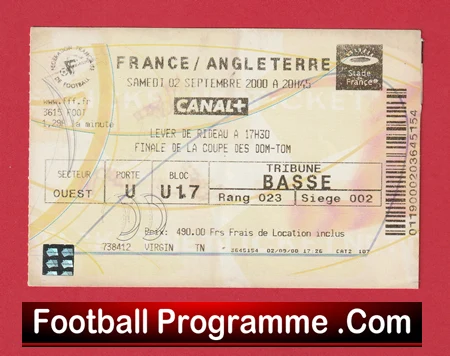 France v England 2000 - Football Match Ticket - Image 2