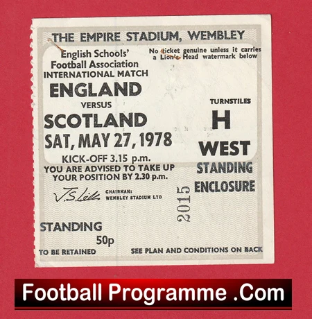 England v Scotland 1978 - Football Match Ticket Schools - Image 2