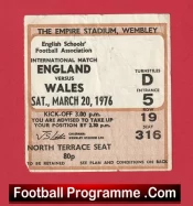 England v Wales 1976 – Football Match Ticket Schoolboys