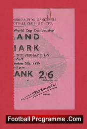 England v Denmark 1956 – Football Match Ticket Wolves Duncan Edwards