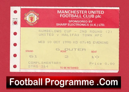 Manchester United v Halifax Town 1990 - Match Ticket - Image 2