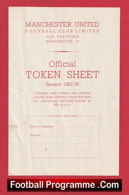 Manchester United Official Token Sheet 1957 - 1958 Munich Season - Image 2