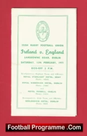 Ireland Rugby v England 1971 – Itinerary Lansdowne Road Dublin