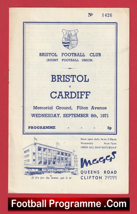Bristol Rugby v Cardiff 1971 - 1970's Rugby Programmes - Image 2