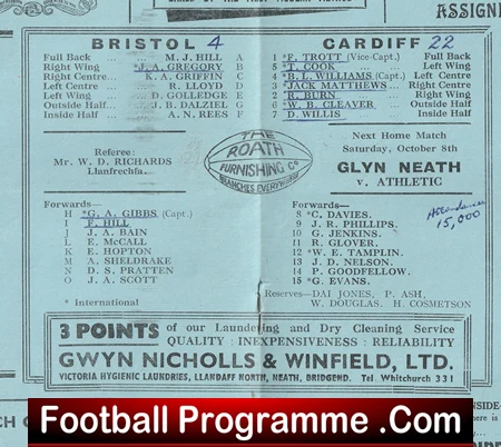 Cardiff Rugby v Bristol 1949 - 1940's Rugby Programmes - Image 3