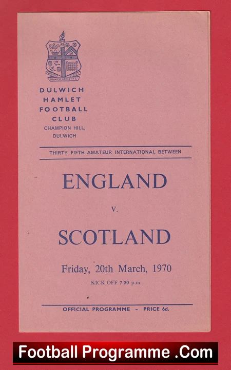 England v Scotland 1970 - Amateur International Dulwich Hamlet - Image 2