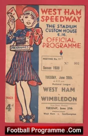 West Ham Speedway v Wimbledon 1939 – 1930s Speedway Programmes