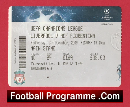 Liverpool v Fiorentina 2009 - Football Ticket - Image 2