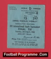 International Youth Tournament Football Ticket 1963
