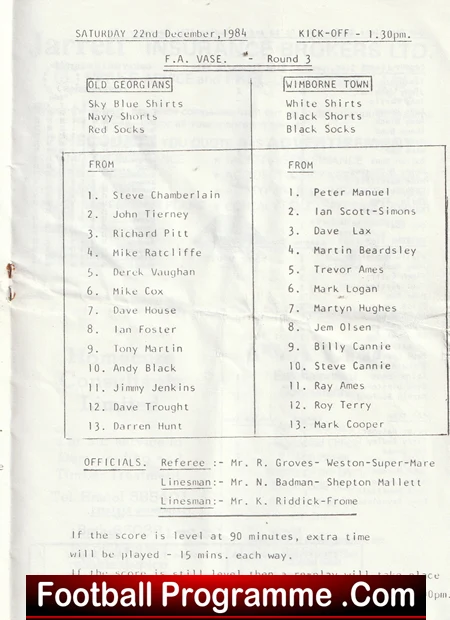 Old Georgians v Wimborne 1984 - FA Vase Cup - Image 3