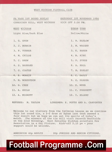 West Wickham v Egham Town 1980 - FA Vase - Image 2
