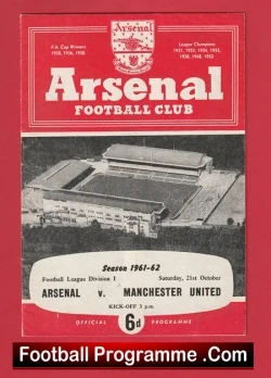 Arsenal v Manchester United 1961 - 1960s - football programme