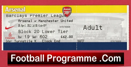 Arsenal v Manchester United 2013 - Football Ticket - Image 2