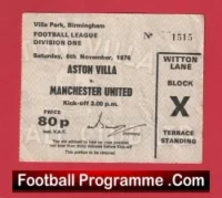 Aston Villa v Manchester United 1976 – Match Ticket