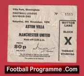 Aston Villa v Manchester United 1976 – Match Ticket
