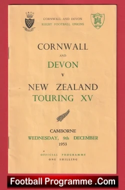 Cornwall Devon Rugby v New Zealand 1953 - Old Rugby Programmes - rugby programme