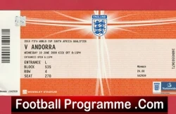 England v Andora 2009 - Football Match Ticket Wembley - football memorabilia