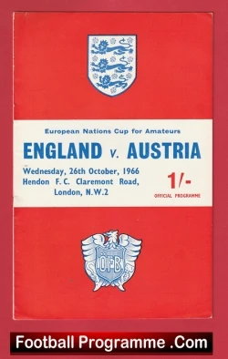 England v Austria 1966 - European Nations Cup at Hendon - football programme