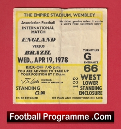 England v Brazil 1978 - Football Match Ticket - football memorabilia