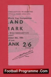 England v Denmark 1956 – Football Match Ticket Wolves Duncan Edwards