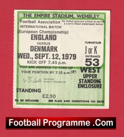 England v Denmark 1979 - Football Match Ticket - football memorabilia