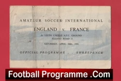 England v France 1958 - Amateur International at Leeds United FC - football programme