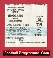 England v France 1969 – Football Ticket