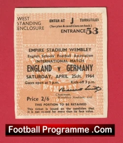 England v Germany 1964 - Football Match Ticket Wembley - football memorabilia