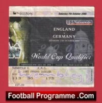 England v Germany 2000 – Football Match Ticket Last Match Old Wembley