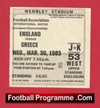 England v Greece 1983 – Football Match Ticket