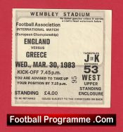 England v Greece 1983 – Football Match Ticket