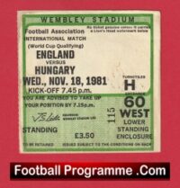 England v Hungary 1981 – Football Match Ticket