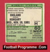 England v Hungary 1981 – Football Match Ticket
