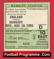 England v Hungary 1981 – Football Match Ticket