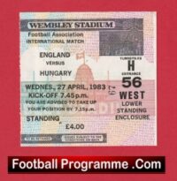 England v Hungary 1983 – Football Match Ticket
