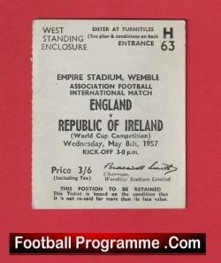 England v Ireland 1957 - Football Match Ticket World Cup Edwards - football memorabilia