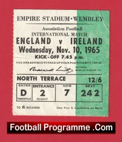 England v Ireland 1965 - Football Ticket - football memorabilia