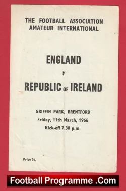 England v Ireland 1966 - Amateur Intenational Brentford FC - football programme