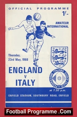 England v Italy 1968 - Amateur International Enfield FC - football programme