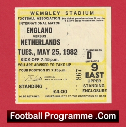 England v Netherlands 1982 - Football Match Ticket - football memorabilia